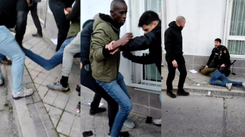 Momento de la detención de Serigne Mbaye en la puerta de su domicilio. Fotografía: El Salto.